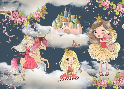 принцессы, HD, единорог, замок, детские, для девочек, желтые, розовые, красные, синие